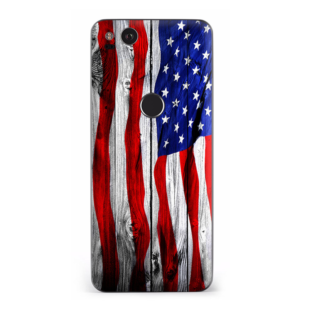 Google Pixel 2 Skins Decal Wrap American Flag on Wood