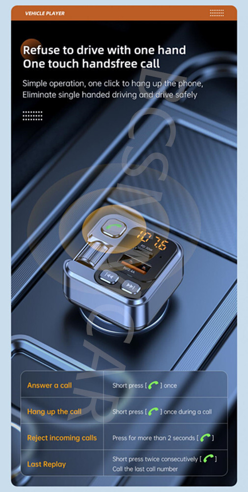 Bluetooth 5.1 Car Wireless FM Transmitter Adapter USB PD Fast Charge Hands-free