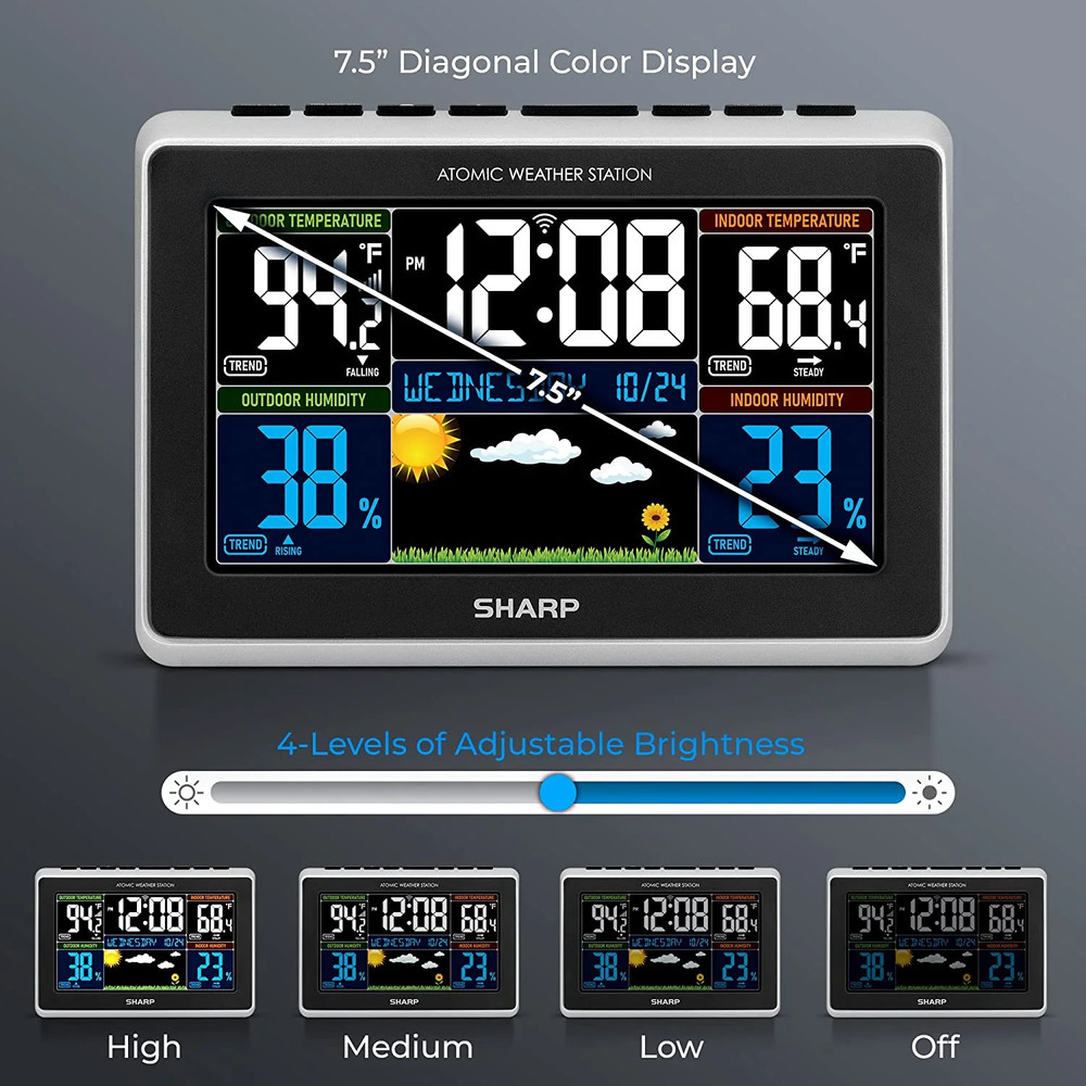 SHARP Atomic Weather Station Wireless Technology, 5-Function, w/ Outdoor Sensor