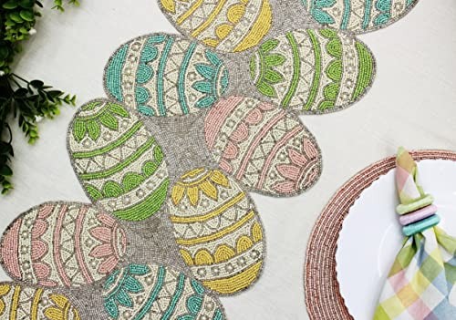 Happy Hunting Handmade Beaded Table Runner - Spring Bunny Easter Eggs 13x36