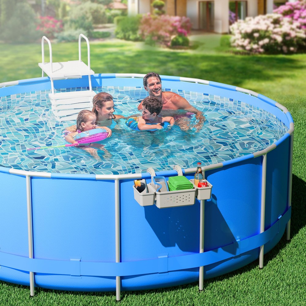 Poolside Storage for Above Ground Pool Accessories, Thickened Plastic Pool Ba...