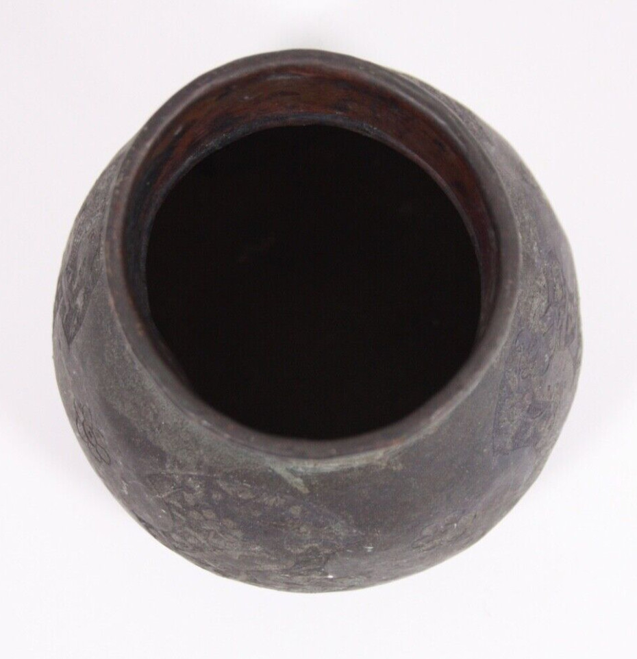 Copper Antique 4x4 Engraved Emblems Vase Jar Oxidized