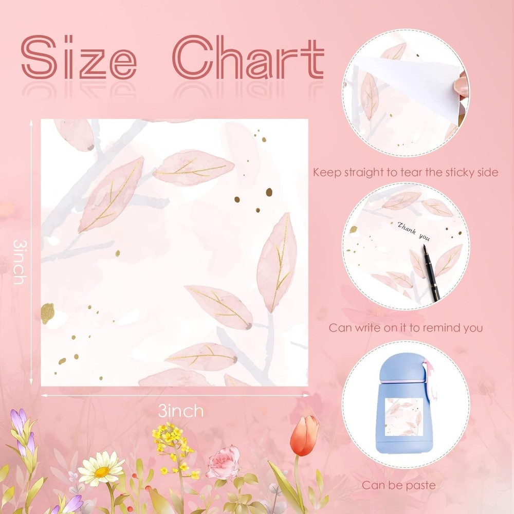 9 Pieces Boho Leaves Sticky Note Pads Adhesive Memo Notes Self-Stick Note Pad...