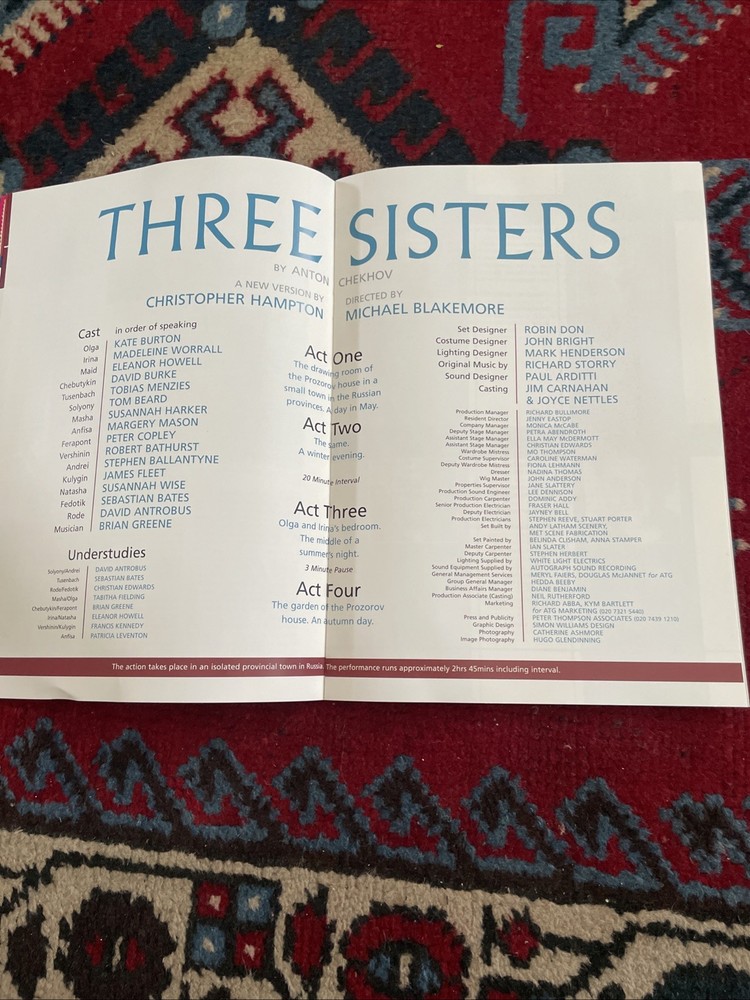 Original Programme Ticket Three Sisters Christopher Hampton Michael Blakemore FH