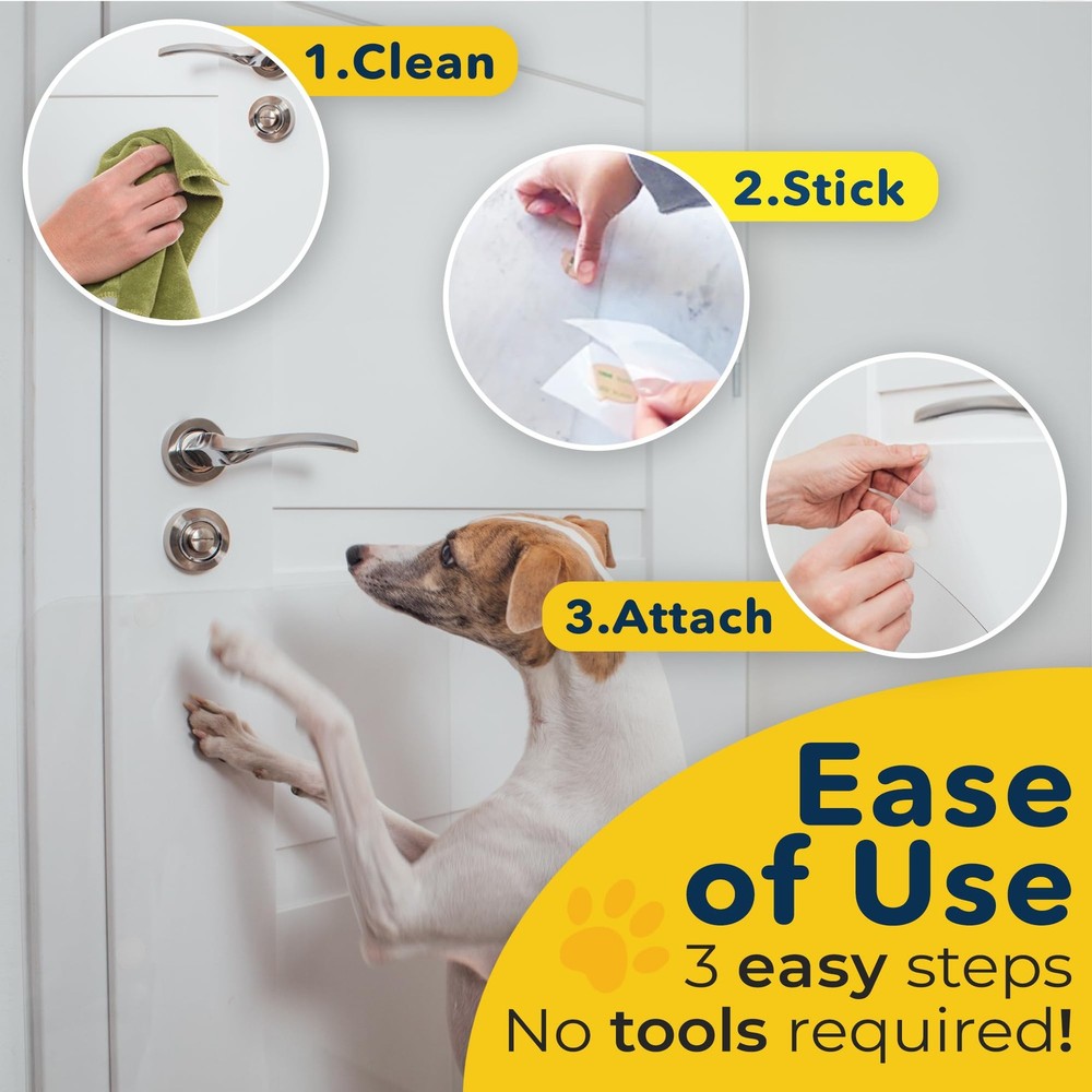 Door Scratch Protector 35.5 x 24” Clear - Easy Install on Doors, Walls