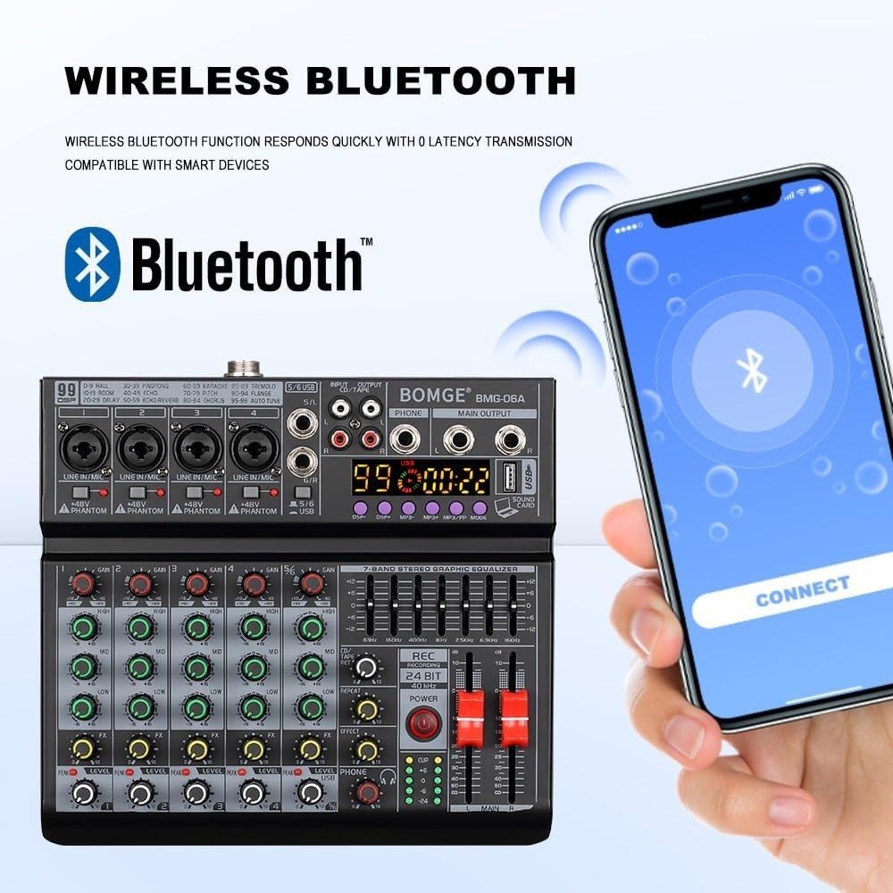 Compact DJ Mixing Console - 6 Channels, 99 DSP Effects & Independent EQ Control