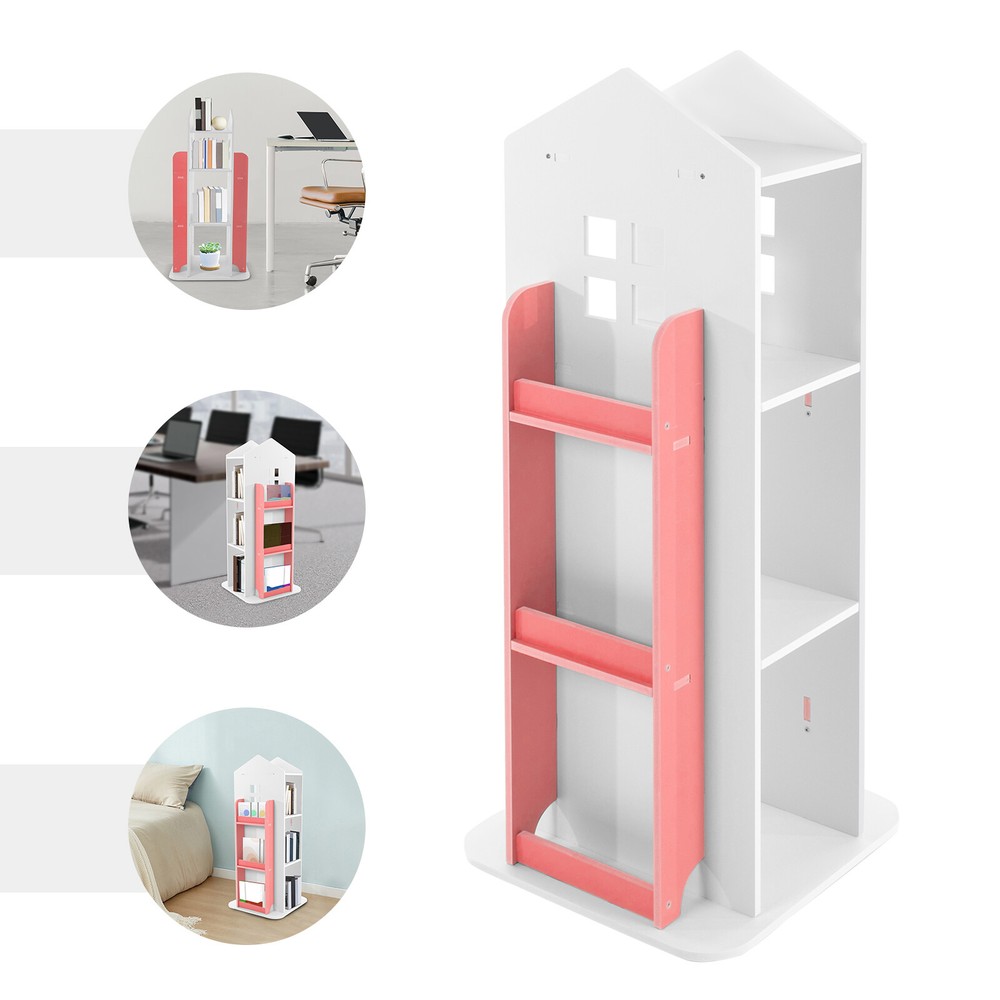 4-Tier Rotating Bookshelf with 360° Access - Sturdy Storage Solution