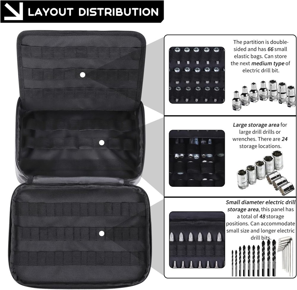 138 Hole Portable Socket Organizer, Drill Bit Organizer Black