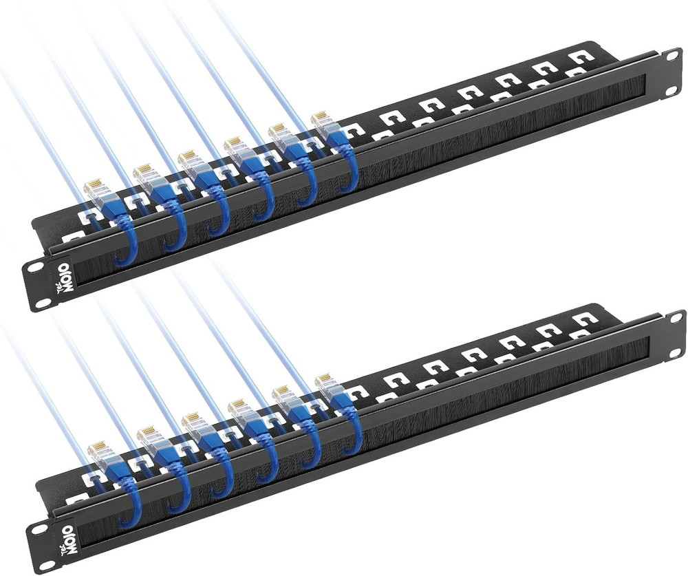 1U Brush Panel 2-Pack for Cable Management in 19" Server Racks, Black