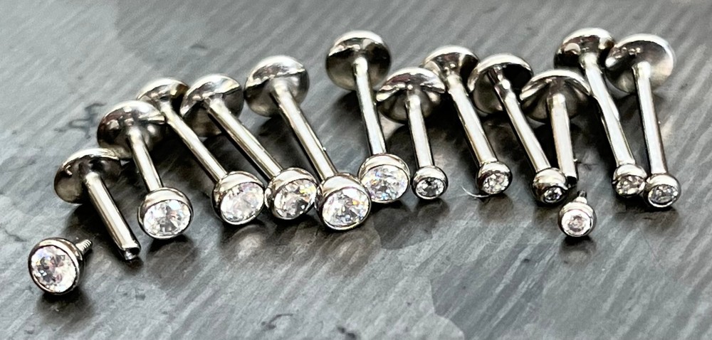 1pc Internally Threaded Solid Titanium Bezel Gem 16g Labret Monroe Stud Lip Ring