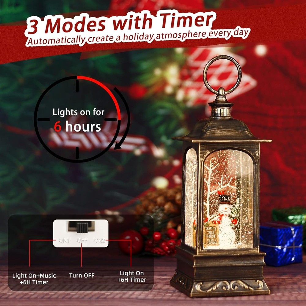 Charming Musical Snow Globe Lantern - Swirling Glitter & Energy-Saving Timer