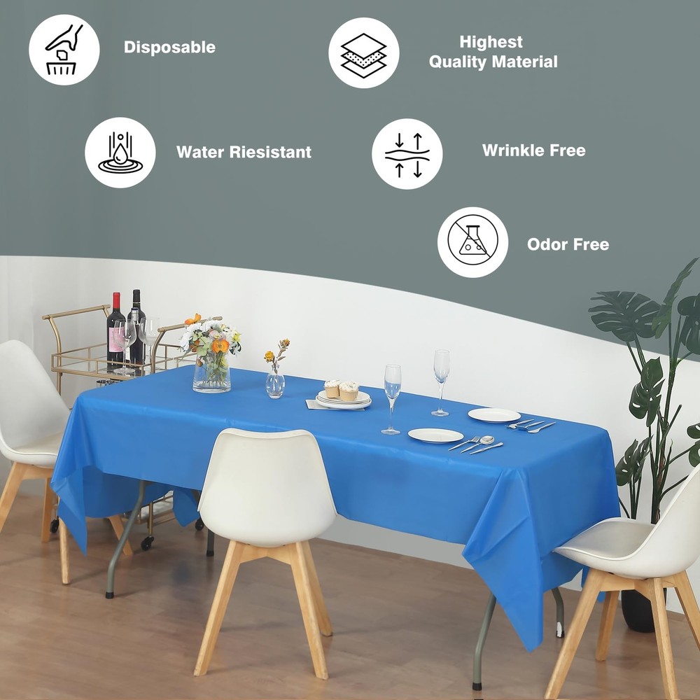 Royal Blue Rectangular Tablecloth 54x108 Heavy Duty 12 Pack Disposable Reusable