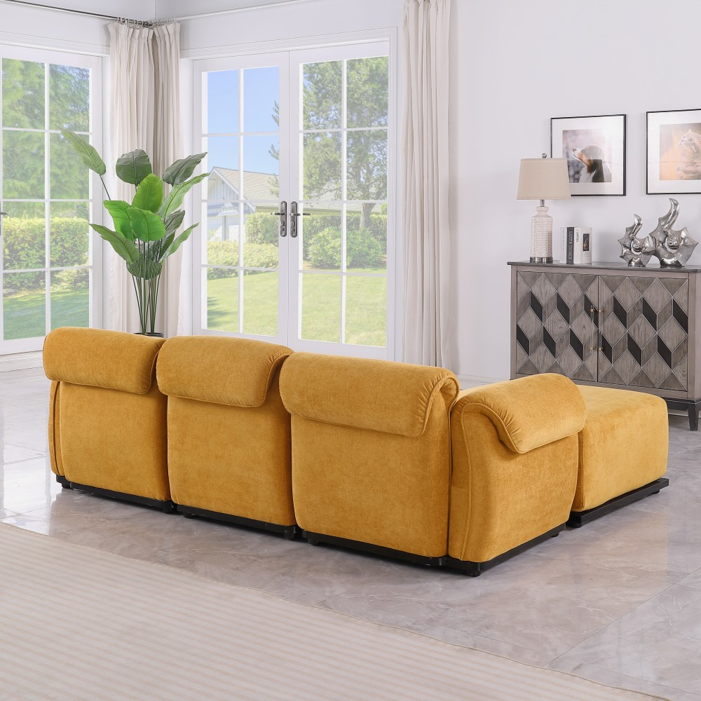 Chenille 2 Seat Sofa Sectional with Iron Frame, Yellow