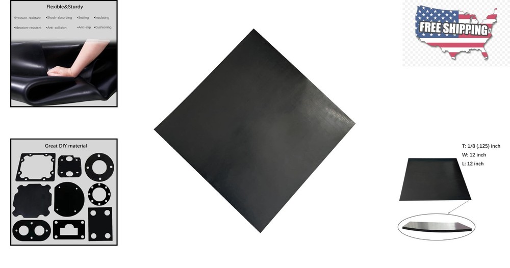 Flexible 12x12 Solid Rubber Sheet Roll - Ideal for Insulation and Noise Control