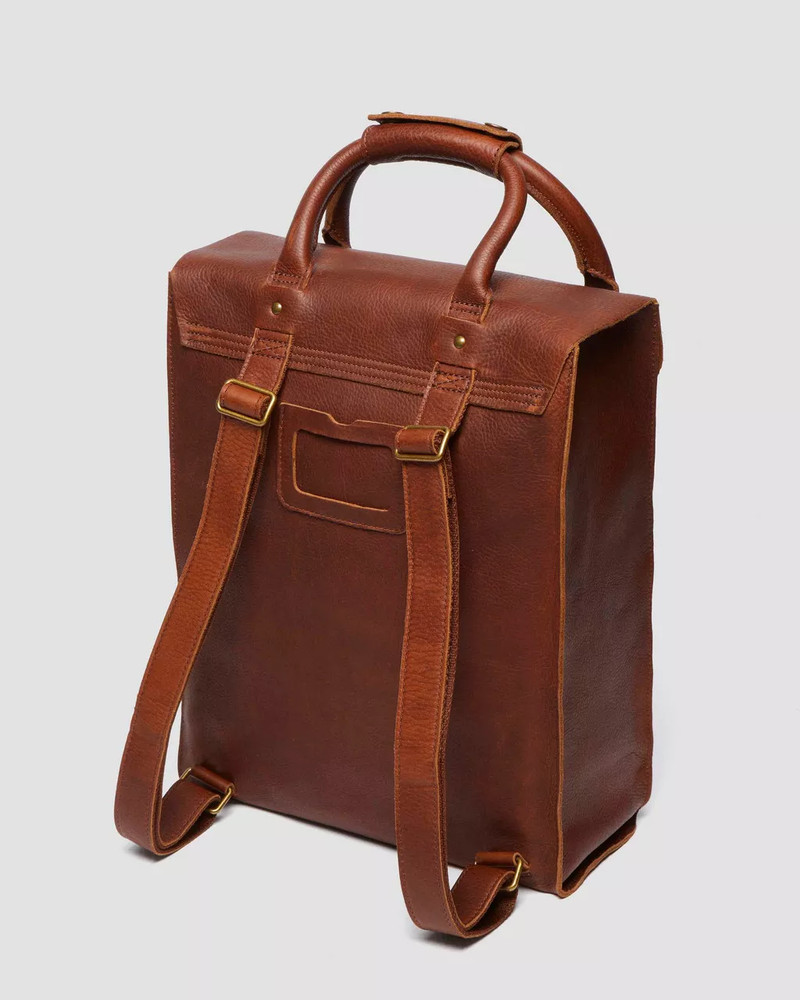 DR MARTENS AMBASSADOR BROWN LEATHER BOX BACKPACK