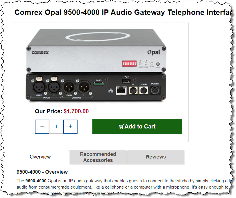 Comrex Opal Digital Wideband Broadcast Opus Codec 2-Line Audio Over IP Endpoint