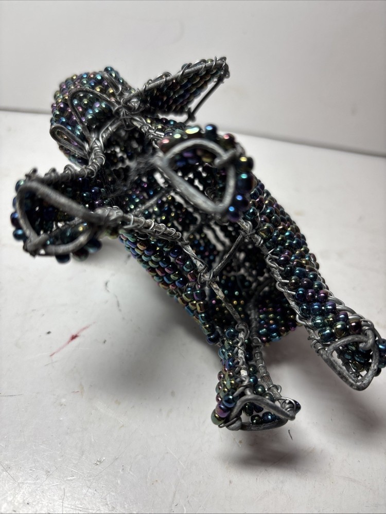 VTG Beaded iridescent elephant, wire frame, handmade sculpture.