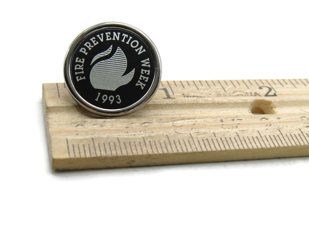 1993 Fire Prevention Week Lettered Pin Black & Silver Tone