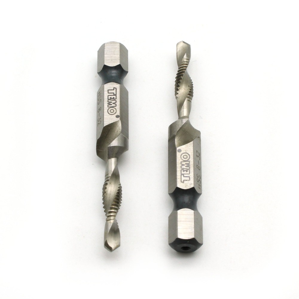 TEMO 2 pc 8-32 Combination Drill and Tap Multi Use Deburr Countersink Hex Bit