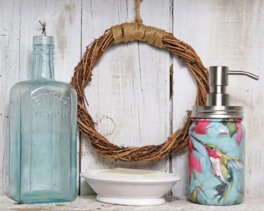 Ruby Throated Hummingbird Soap Dispenser Decoupage