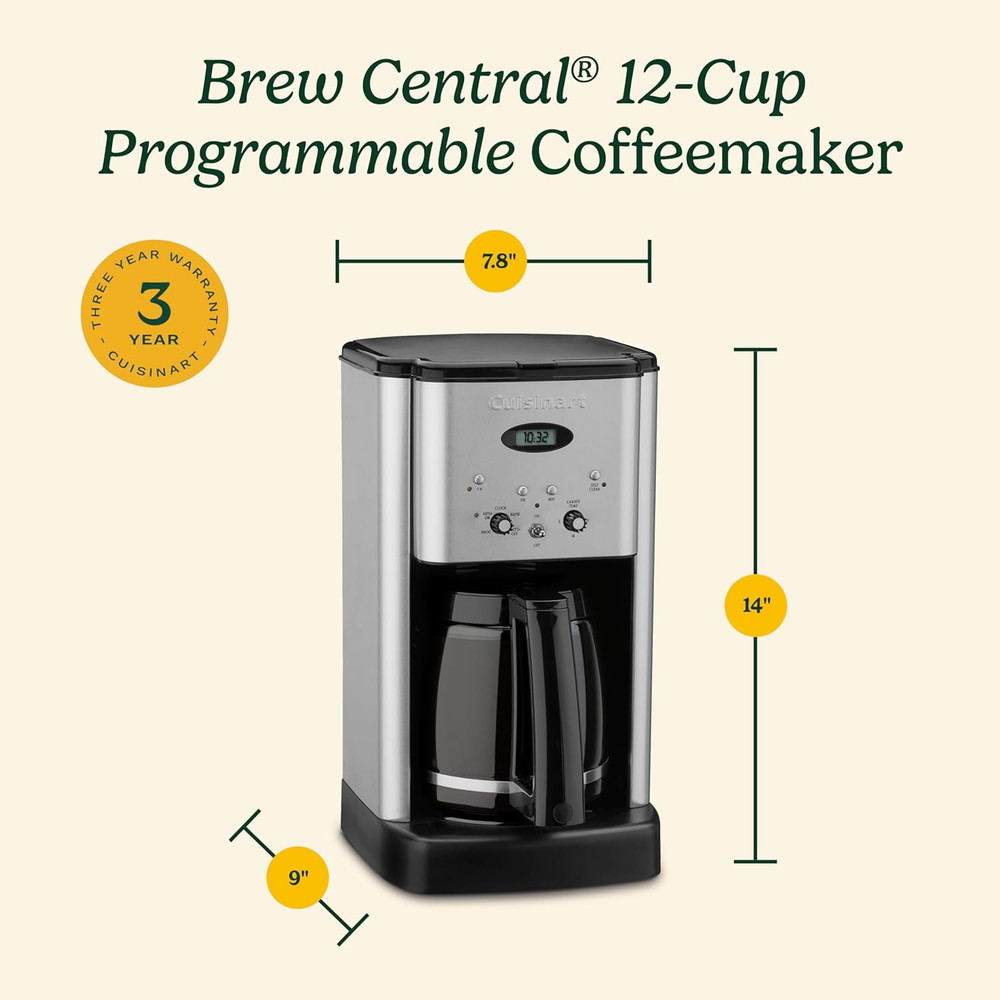 DCC-1200P1 Brew Central 12-Cup Programmable Coffeemaker Coffee Maker, Carafe