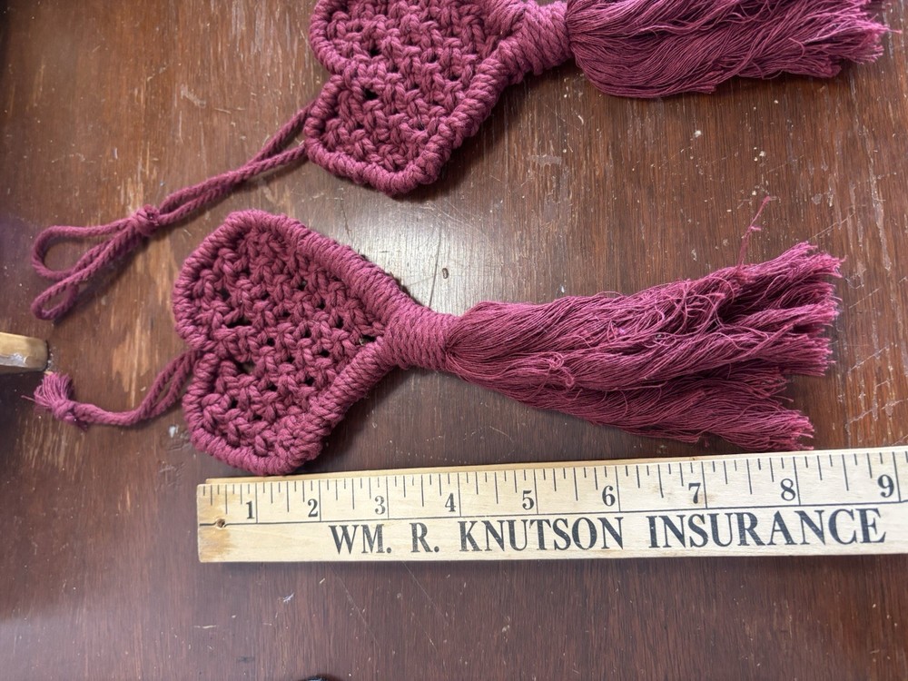 Handmade Macrame Burgundy Hearts - 5
