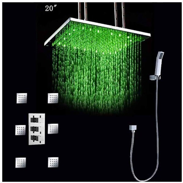 Cascada Luxury 20" LED Rainfall Shower System: Thermostatic Control