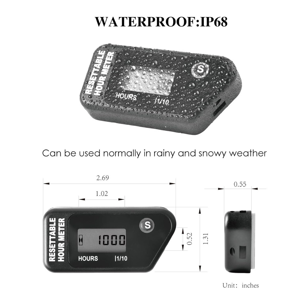 Digital Inductive Hour Meter Waterproof LCD Engine Hourmeter Gauge