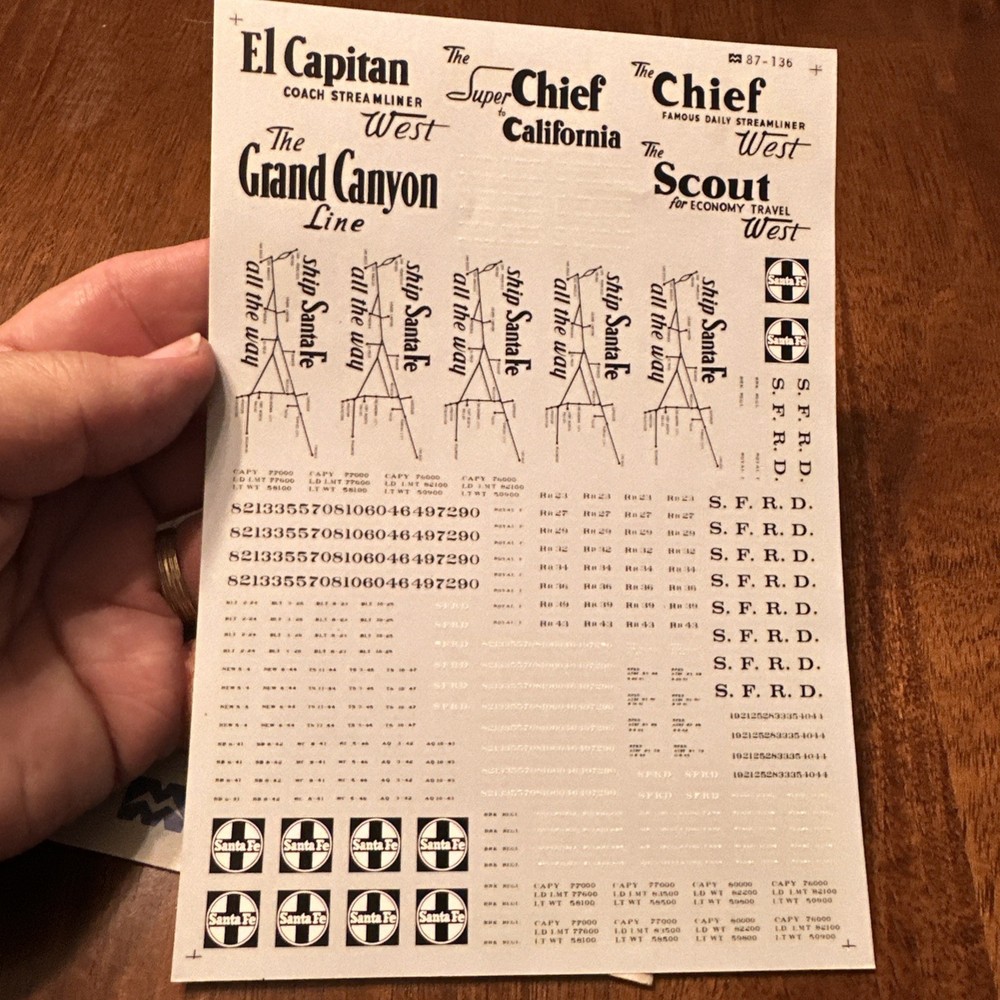 Microscale Decals 87-0136 HO Scale Santa Fe 40’ “Map” Reefers