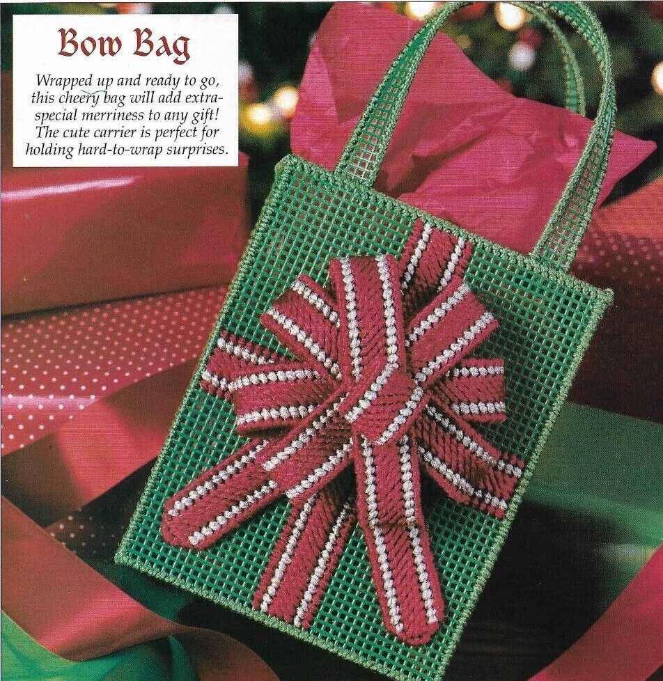 BOW BAG CHRISTMAS GIFT TOTE PLASTIC CANVAS PATTERN INSTRUCTIONS