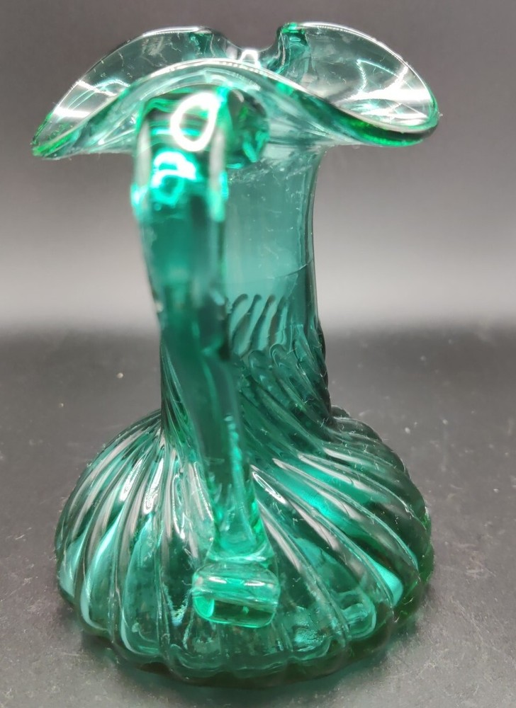 Small Green Art Glass Pitcher 5"
