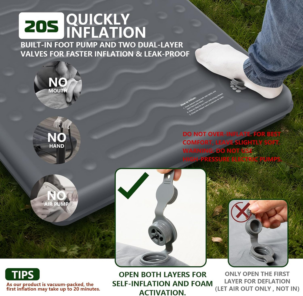 Compact Memory Sleeping Pad and Inflatable Seat Cushion