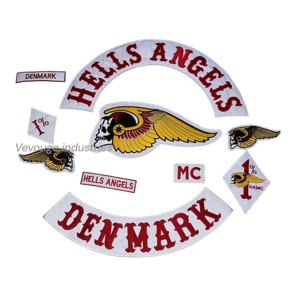 Hell Angels Denmark Biker Patch Set Skull Wing Full Back Patch MC Styl