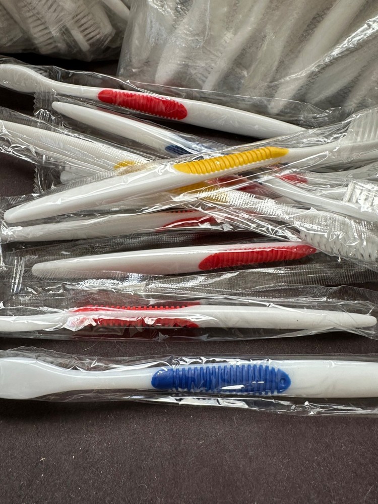 Bulk Disposable Toothbrushes With Assorted Color Grips Individually Wrapped