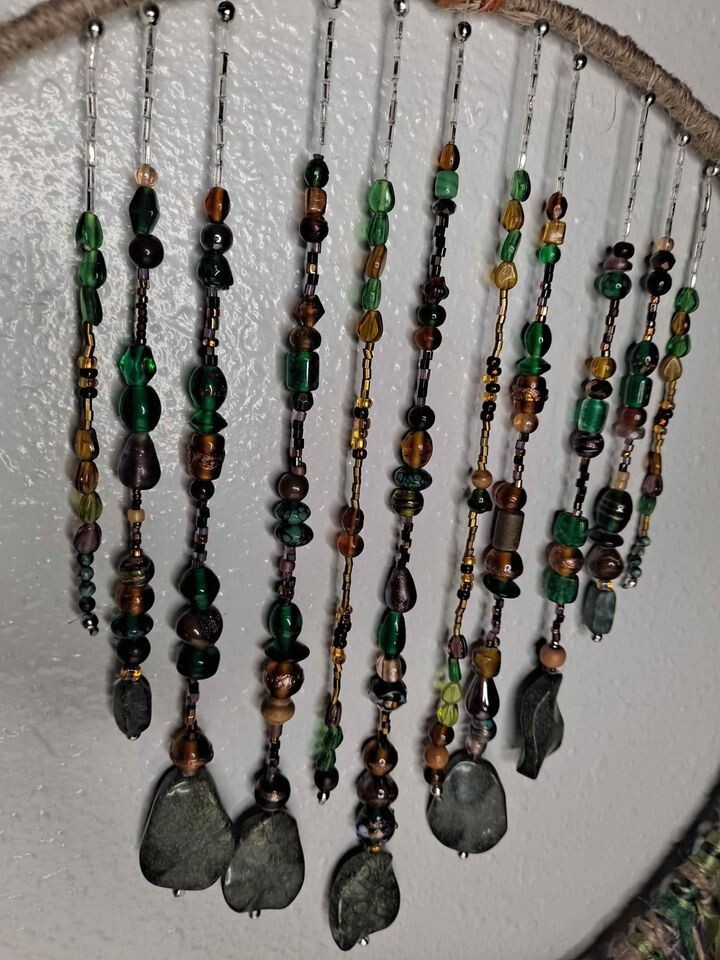 Boho Stone Glass Fringe Bead Wall Hang Handmade