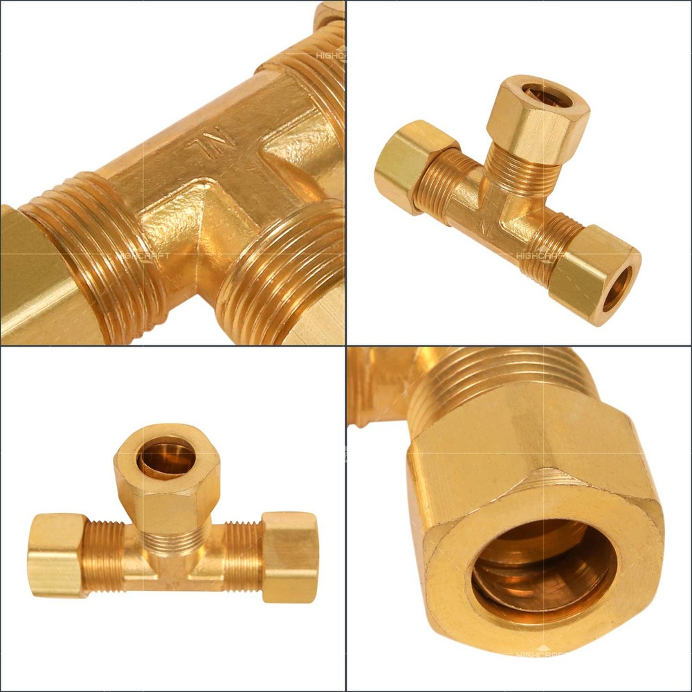 HIGHCRAFT D64-12-OM Compression Tee Pipe Fitting 1/2" OD. 0.5 Inch, Brass