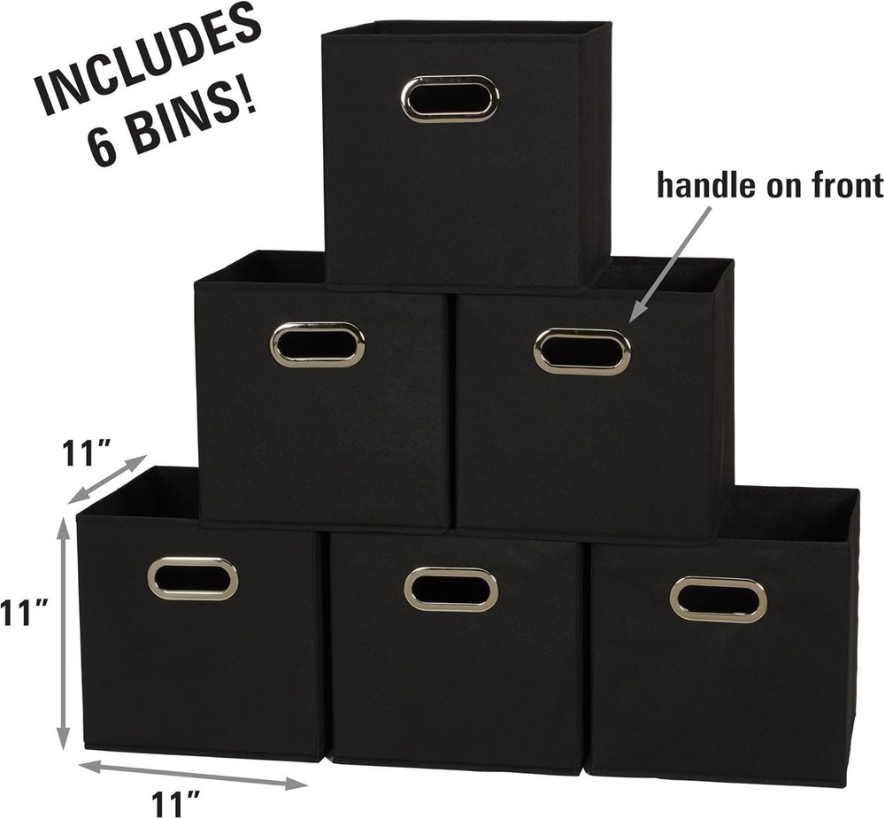 Household Essentials Foldable Fabric Storage Cubes 6-Pack – 11X11X11 Stackable N