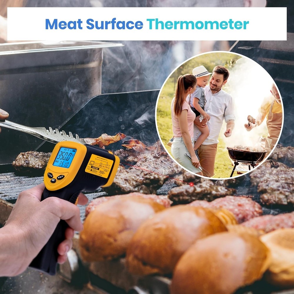 Fast-Reading Infrared Thermometer with Backlit Display - Adjustable Emissivity