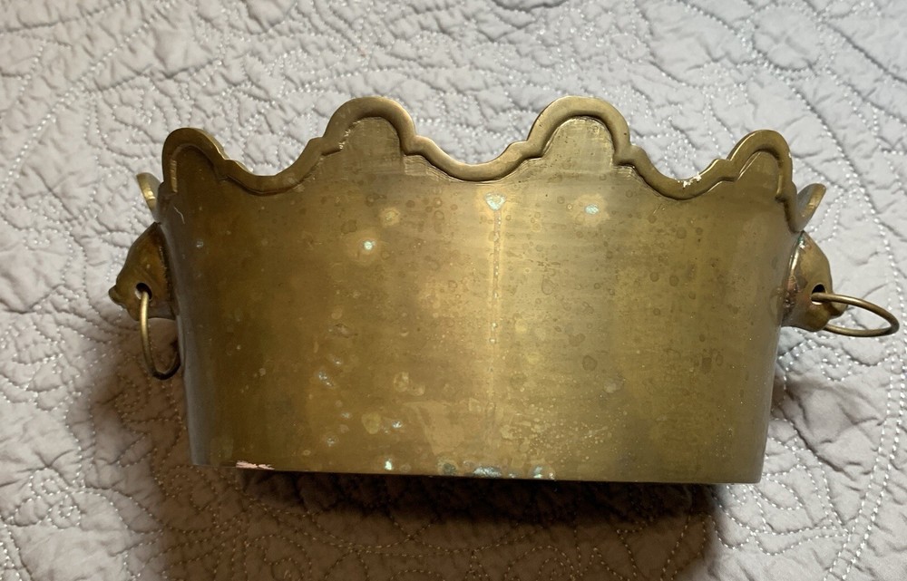 Vintage Solid Brass Planter Cachepot Lion Head Ring Crown Shape #F2