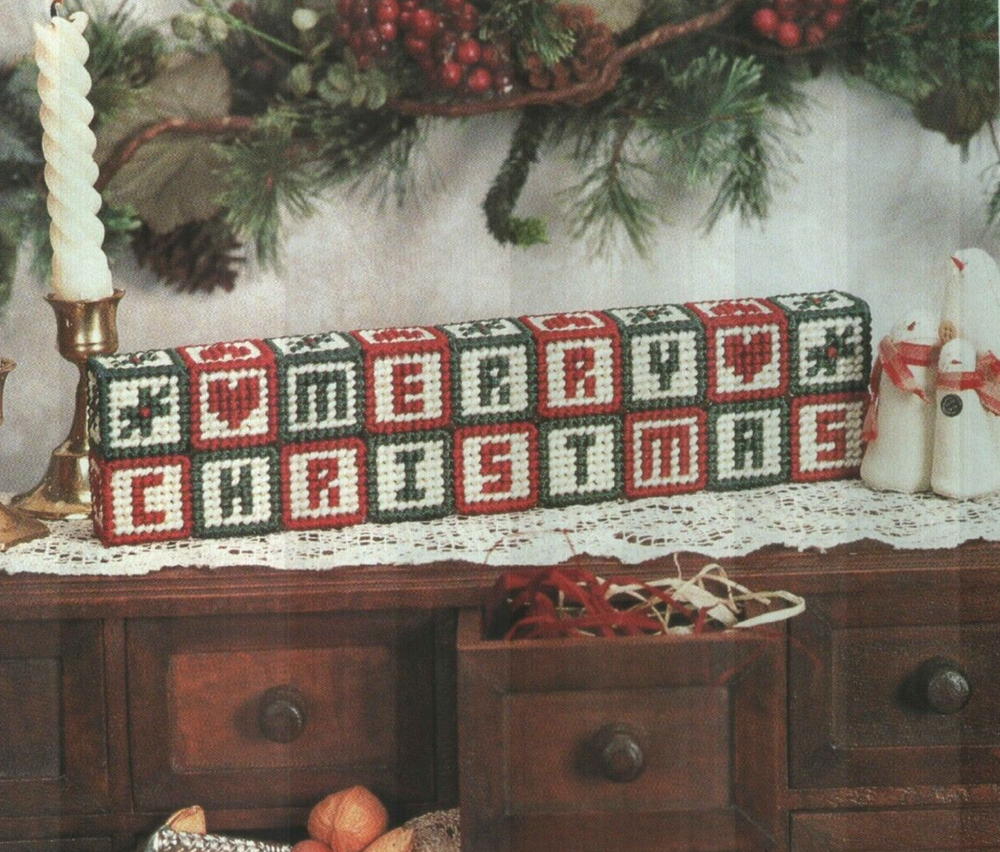 MERRY CHRISTMAS COUNTRY BLOCKS PLASTIC CANVAS PATTERN INSTRUCTIONS