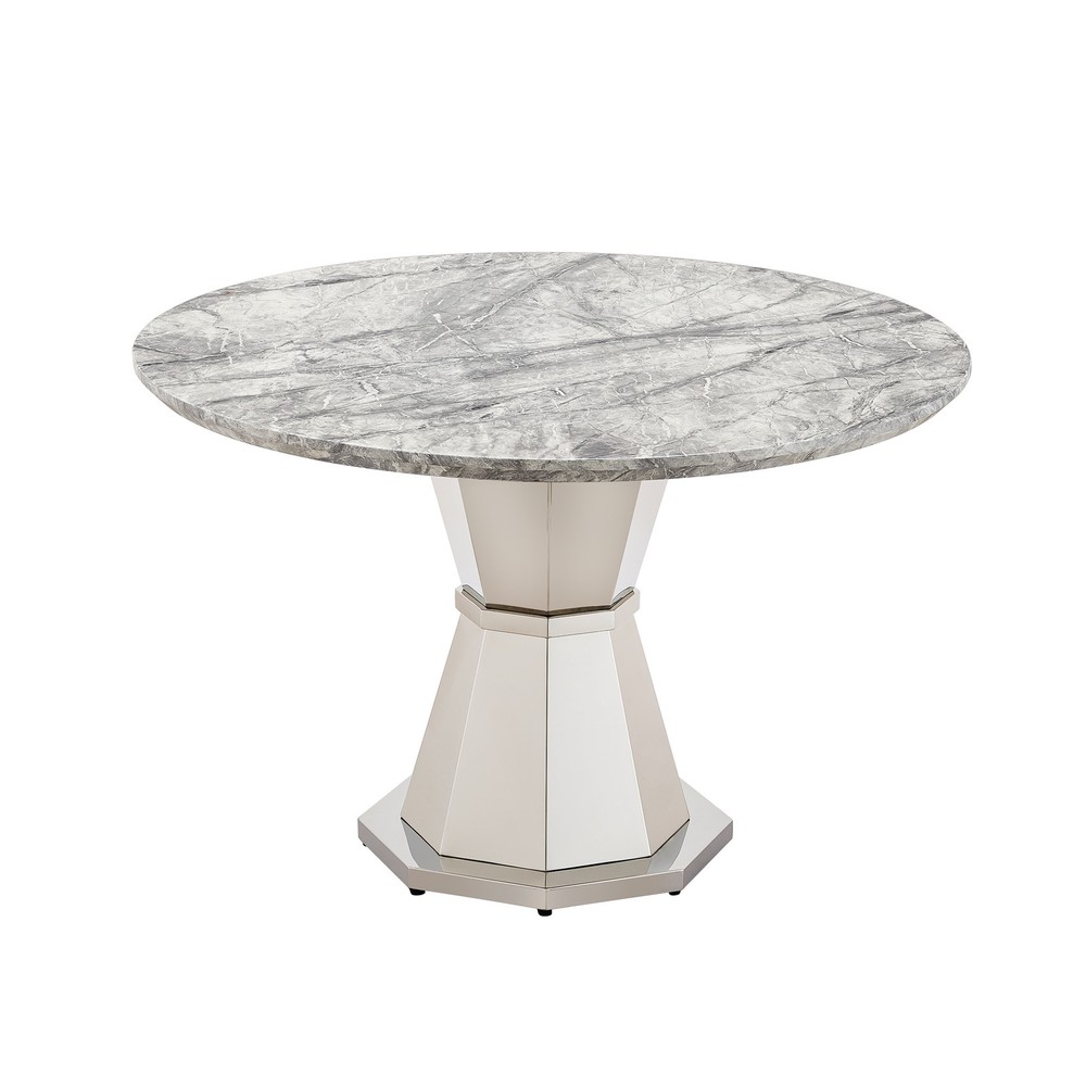 47" Round Marble Dining Table, Modern Kitchen Table with High Gloss Faux Marbl