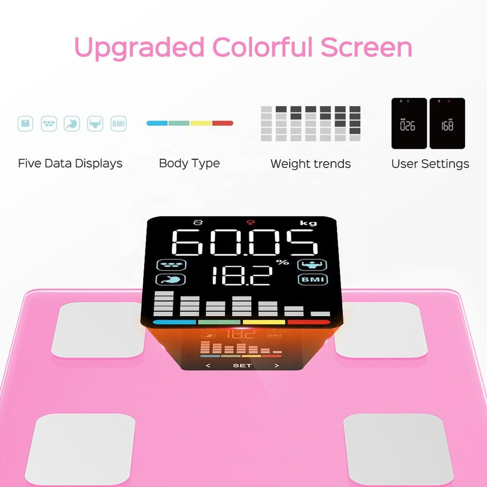 Smart Body Fat Scale Bluetooth Composition Analyzer Pink 400 LB 11 Inch 280mm