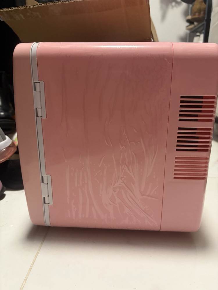 Pink Tabletop Mini Fridge, Warm & Cool Function, Adjustable Thermostat, Portable