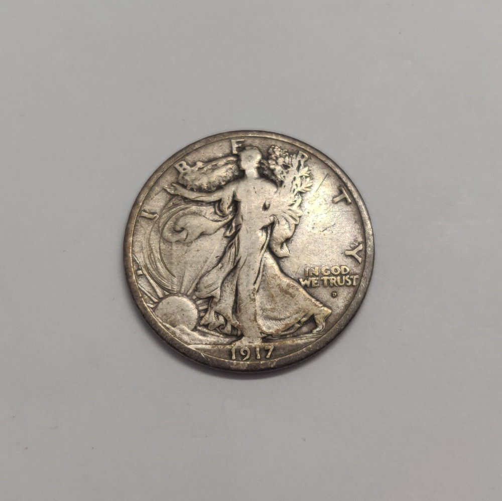 1917-D WALKING LIBERTY HALF DOLLARS X 2 OBVERSE AND REVERSE MINT MARKS