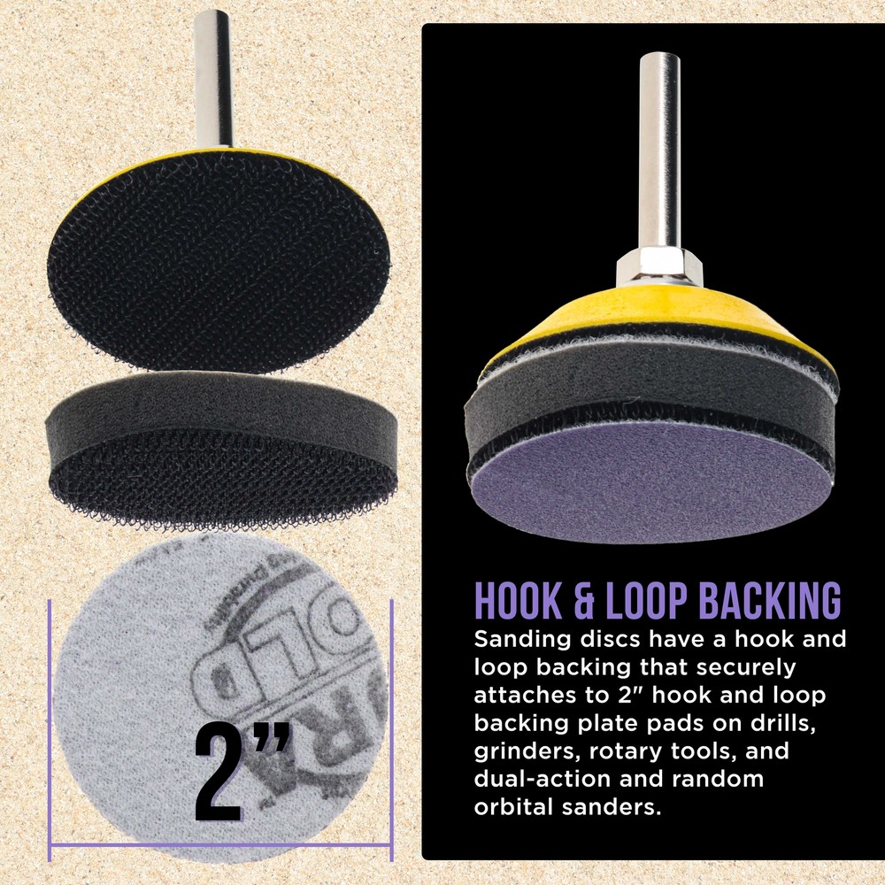 2" Sanding Discs, 36 Disc Variety Pack - Hook & Loop Sandpaper & Drill Plate