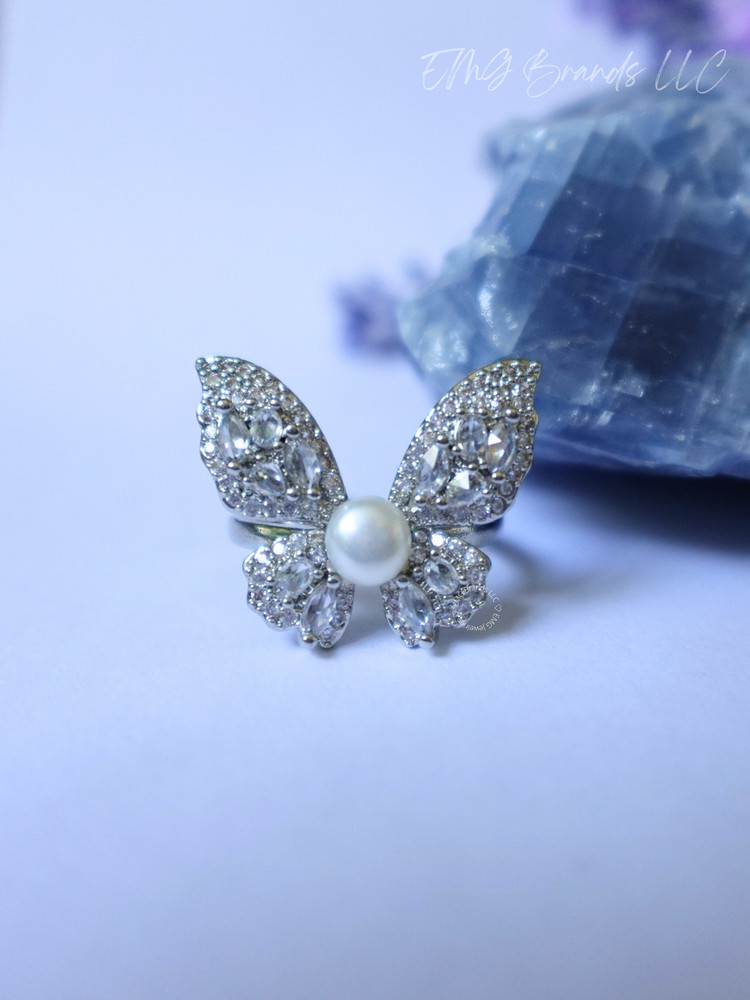 Butterfly Pearl CZ Ring