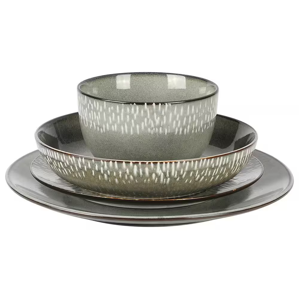 Matisse 16-Pcs Stoneware Dinnerware Set in Grey with Reactive Glaze