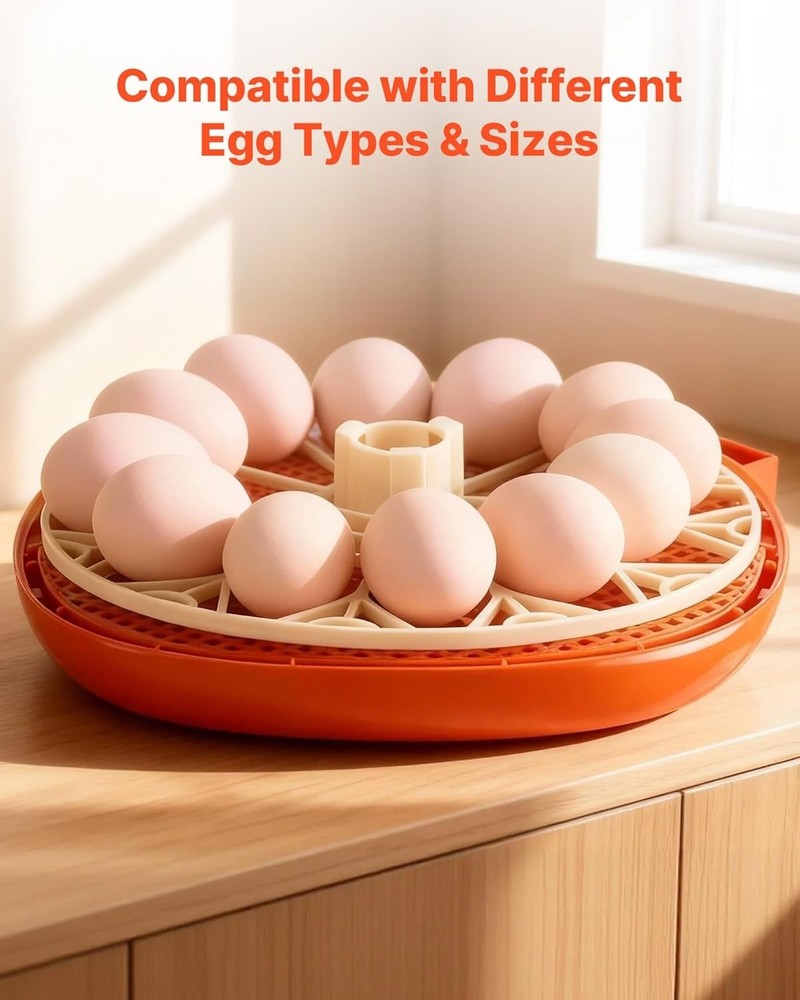 12 Egg Incubator, Automatic Egg Turner with LED Candler, Temperature & Humidi...