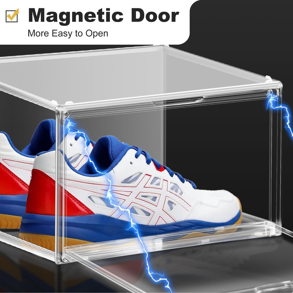 1 Pack Plastic Shoe Storage Boxes Fit US Size 13, Clear Stackable Shoe Displa...