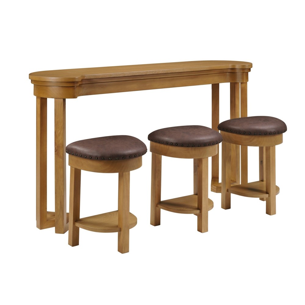 4 Piece Kitchen Counter Height Bar Table Set w/ 3 PU Padded Solid Wood Stools